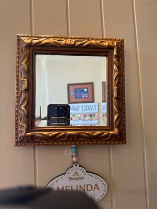 Beveled Mirror by Robert Grace, gold ornate frame 8"x8" RCD|101968