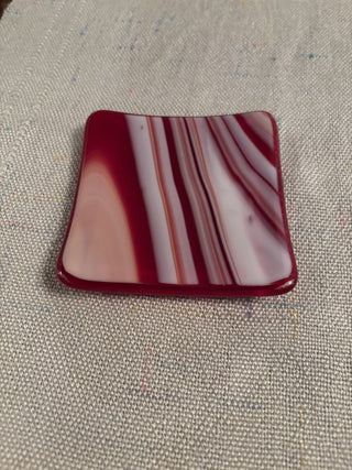 Fused Glass Red/White 4" Square Trinket Dish/Pillar Candle Holder - AnoGlass|46760