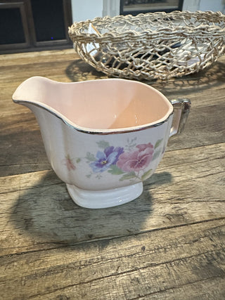 Limoges Glo Peche Pink Pansy Creamer Vintage MTS