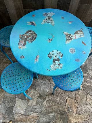 Custom Designed Kids Puppy Table and Four Chairs/Stools For Kids (set of 5) Puppy Design RSV