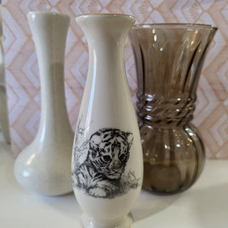 30% OFF - Vintage Smoke Brown Fluted/Swirl Glass Vase (BRI) - MTS