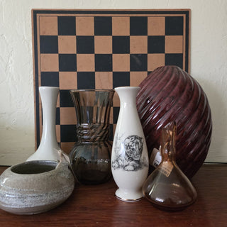 30% OFF - Vintage Smoke Brown Fluted/Swirl Glass Vase (BRI) - MTS