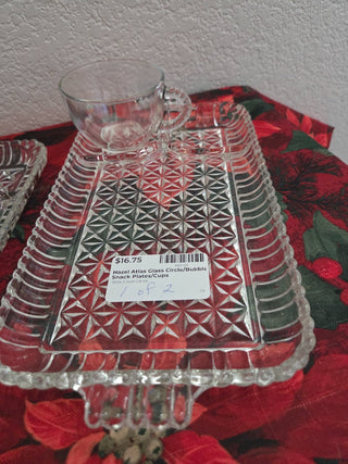 2 Sets Hazel Atlas Glass Circle/Bubble Snack Plates/Cups, RCD