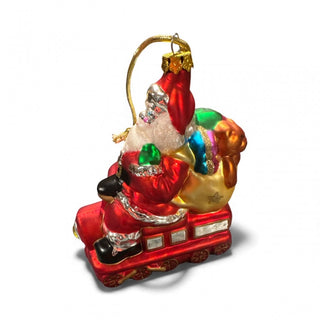 Santa Claus Riding a Train with Toys Glass Christmas Ornament Large 6" X 5 1/2" #62 VV MTS|133912
