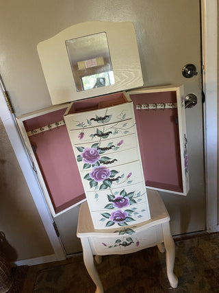 Vintage Standing Jewelry cabinet with flowers