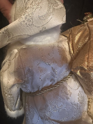 Gold and White Standing Santa Christmas Figure with bag filled with presents and tree #63 VV MTS|134291