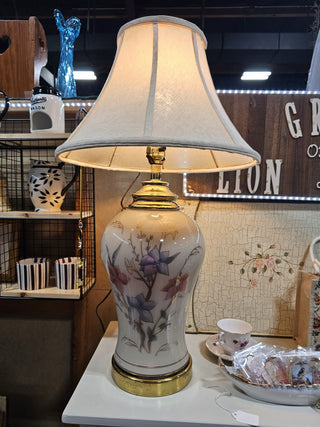 Porcelain Floral Iridescent Glass Table Lamp RSV