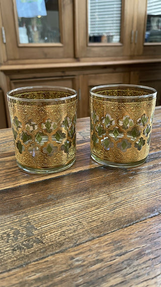 BP (2) Vintage Culver Valencia Old Fashioned Rocks Glasses, 22k Gold RCD|76996