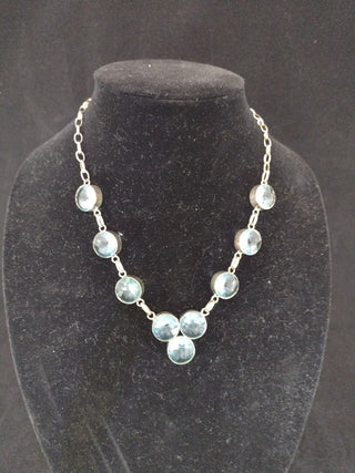Blue Glass chunky Necklace Silver Toned RCD|74237