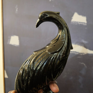 Vintage Black Ceramic Peacock Figurine (BRI) - MTS|120179