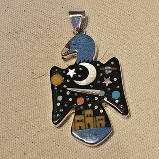 Sterling inlaid signed galaxy eagle pendant