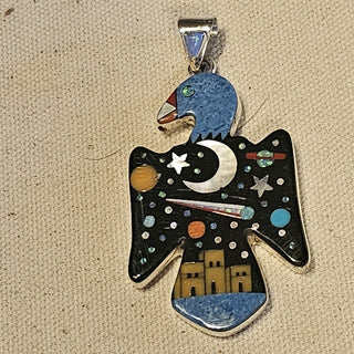 Sterling inlaid signed galaxy eagle pendant