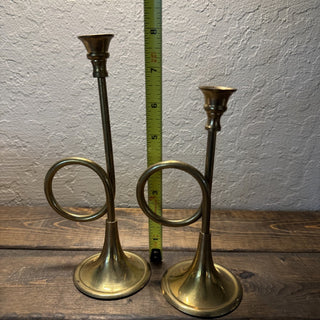 Set of Two Vintage Brass Horn Candleholders RCD|131431