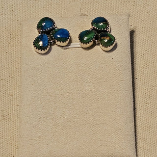 .925 3 stone peacock dahlia post earrings