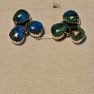 .925 3 stone peacock dahlia post earrings