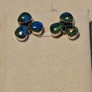 .925 3 stone peacock dahlia post earrings
