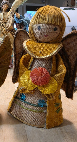 MTS Adorable 60'S/70'S Yllw Burlap Angel Ornament|124025