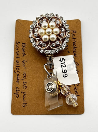 Golden Pearl/Rhinestone Retractable Badge Holder|74773