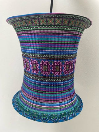 Machine print Hmong needlework design red and blue lantern|113586