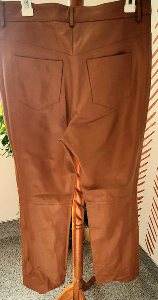 Italian RUFUS Brown Leather Pants Sz 10-12 MTS|125485