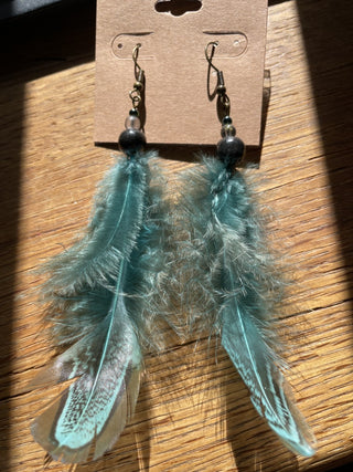 Feather earrings Turquoise/Wood Bead RSV|68453