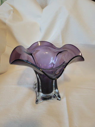 Vtg Amethyst & Clear 6" Art Glass Tulip Vase RCD|61397
