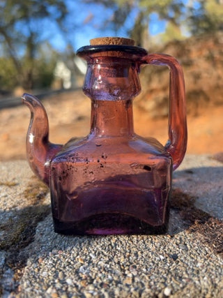JP 3.5” BLOOMFIELD PURPLE AMETHYST GLASS TEA POT CRUET OIL VINEGAR BOTTLE
