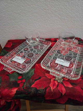 2 Sets Anchor Hocking Clear Serva-Snack Plates/Cups, RCD|100131