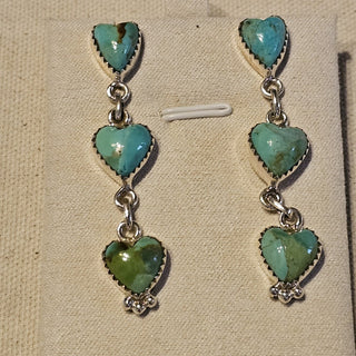 .925 3 heart golden hills/palamino  turquoise dangle post earrings|89582