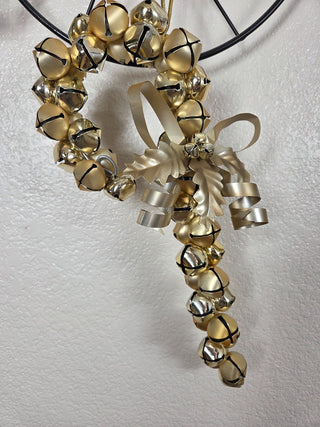 Gold Metal Sleigh Bells Candy Cane, RCD|124590