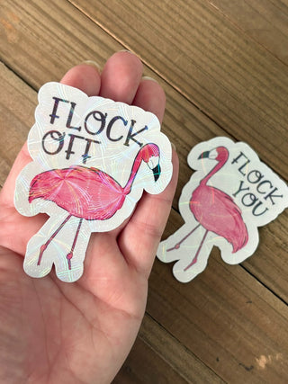 Flamingo Pun Sticker - Flock Off RV