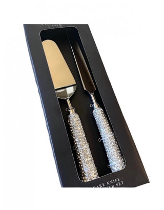 Tahari Home Cake Knife & Server Set Silver Rhinestone Lux Glam Wedding or Holiday #63 VV MTS|128183