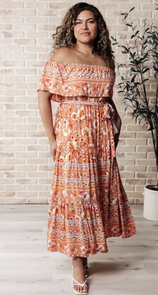 Women's Large Hawaiian Floral Print Off Shoulder Maxi Dress RCD|158793