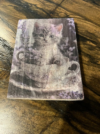 Kitten in Cup Design on Wood Block RSV
