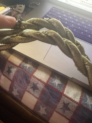 Fancy hand bag Vintage glass beads on the front and embrodiery leaves, gold rope handle with zippers on inside and out #63 VV MTS