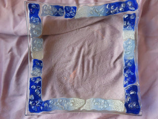 Fused Glass Tray w/ blue border MTS
