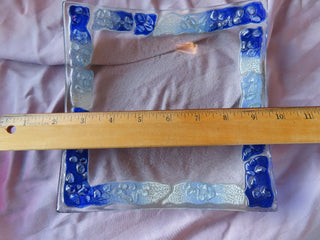 Fused Glass Tray w/ blue border MTS