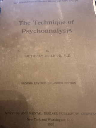 The Technique of Psychoanalysis (Paperback) Jeliffe, Smith Ely #47 VV MTS