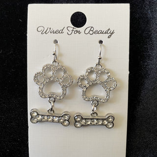 rhinestone pawprint & bone earrings RSV