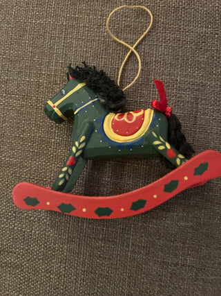 Green and Red Wooden Rocking Horse Ornament   MTS|131918