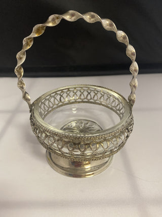 Silver plated and glass bowl basket rcd|75338