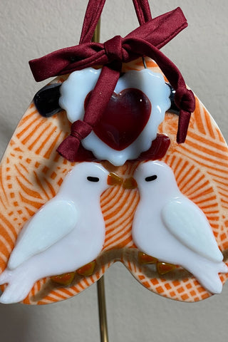 Art Glass Love Doves signed by VB RSV|144694