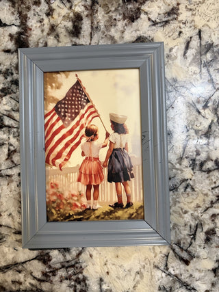 Vintage Patriotic/4th of July Framed Picture of Kids (1) RCD|169358