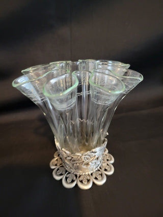 Vintage Glass Hankerchief Style Vase w/Pewter Base RCD