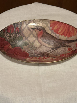 oval glass dish with bid design. #SM