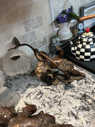Pair of Antique Art Nouveau French Bronze Spelter Winged Cherub Sconces RCD (Local Pickup Only)