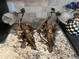 Pair of Antique Art Nouveau French Bronze Spelter Winged Cherub Sconces RCD (Local Pickup Only)