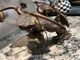 Pair of Antique Art Nouveau French Bronze Spelter Winged Cherub Sconces RCD (Local Pickup Only)