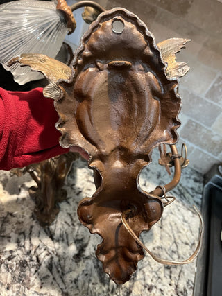Pair of Antique Art Nouveau French Bronze Spelter Winged Cherub Sconces RCD (Local Pickup Only)