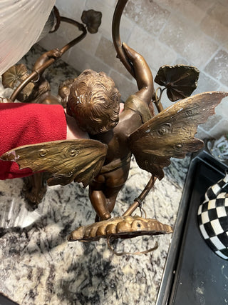 Pair of Antique Art Nouveau French Bronze Spelter Winged Cherub Sconces RCD (Local Pickup Only)